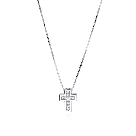 Gargantilla Cruz Oro Blanco 18k y Diamantes "Breisach"