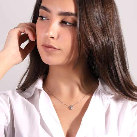 Gargantilla Cruz Oro Blanco 18k y Diamantes "Breisach"