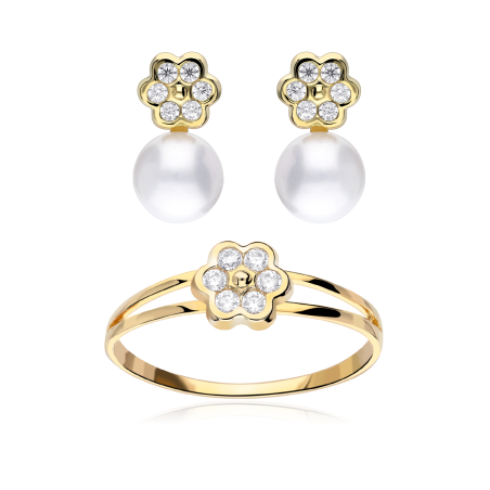 Conjunto Oro 18k, circonita y perla "Magical"