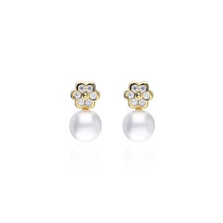 Pendientes Oro 18k, circonita y perla "Magical"