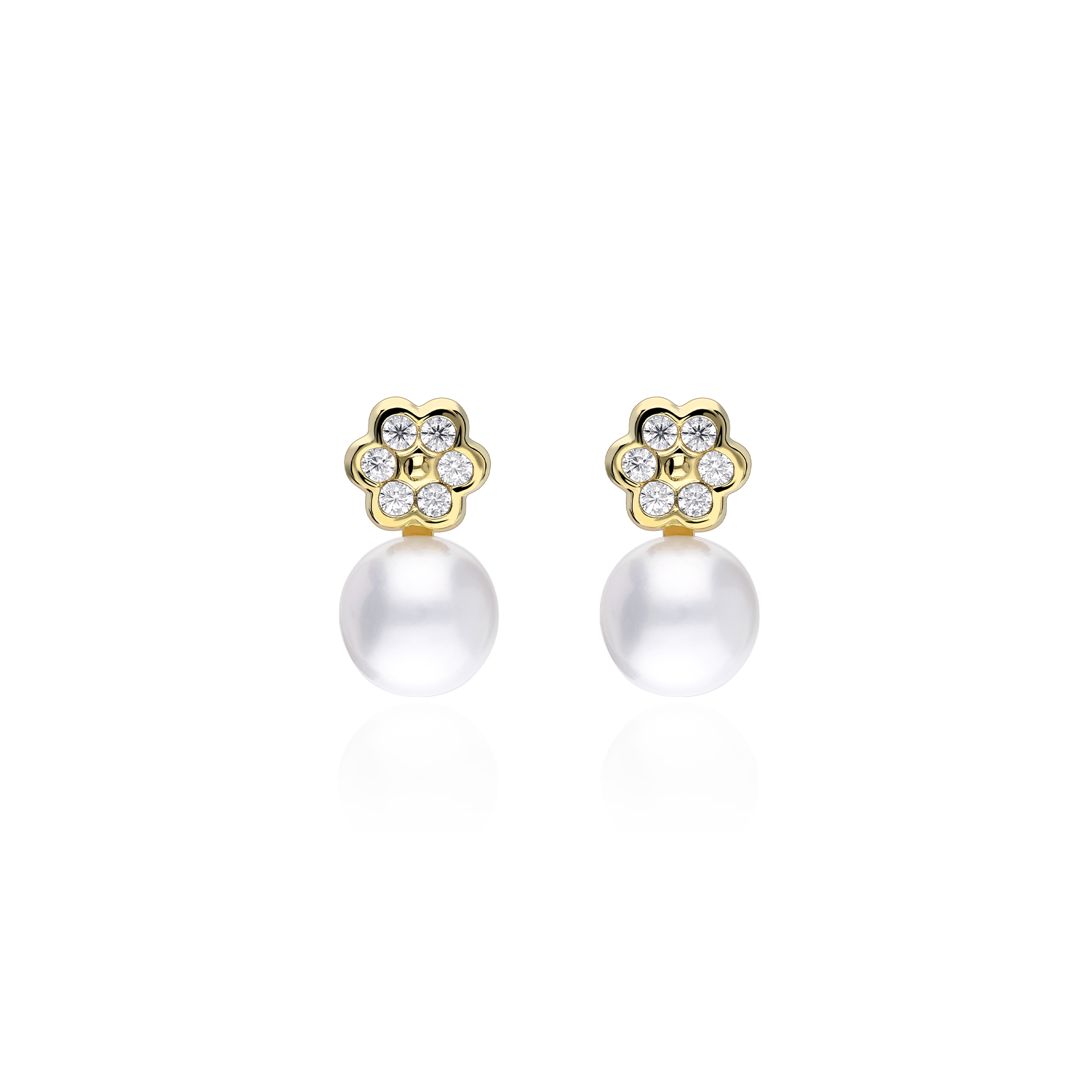 Pendientes Oro 18k, circonita y perla 