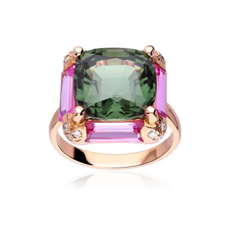 Anillo Oro Rosa 18k Turmalina y Diamantes 0.11cts "Amelie"