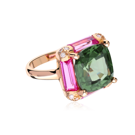 Anillo Oro Rosa 18k Turmalina y Diamantes 0.11cts "Amelie"