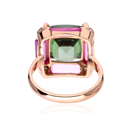 Anillo Oro Rosa 18k Turmalina y Diamantes 0.11cts "Amelie"