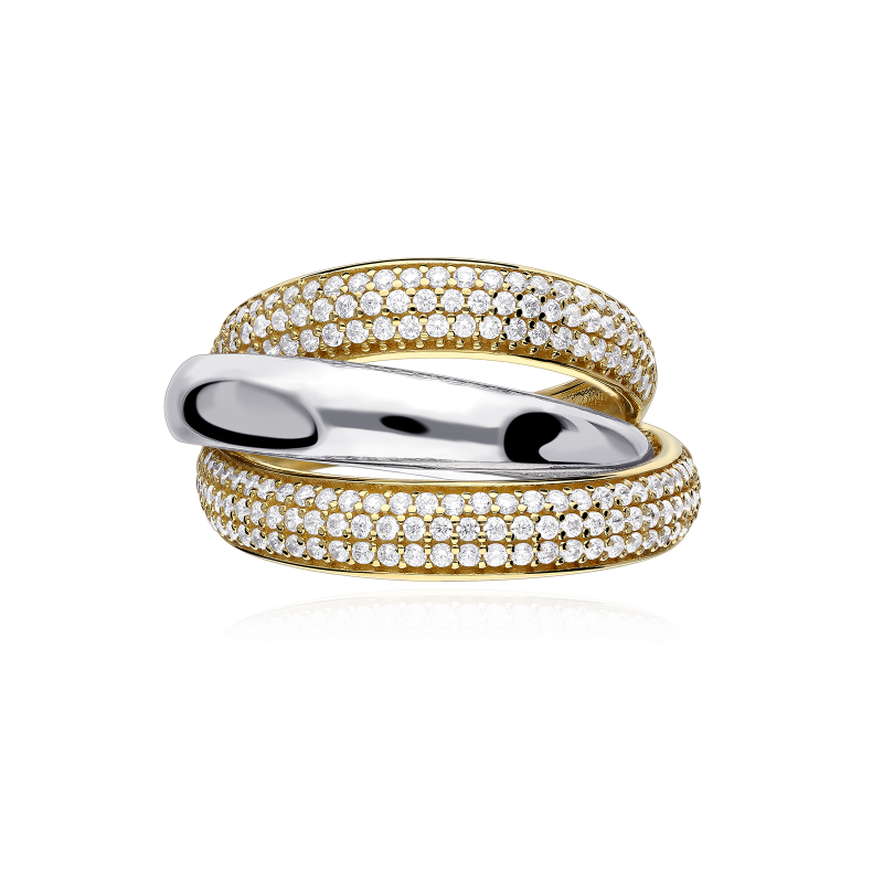 Anillo Oro 18k bicolor y circonitas "Banda"