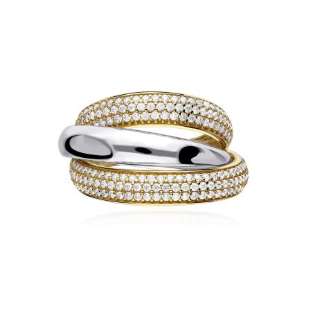 Anillo Oro 18k bicolor y circonitas "Banda"