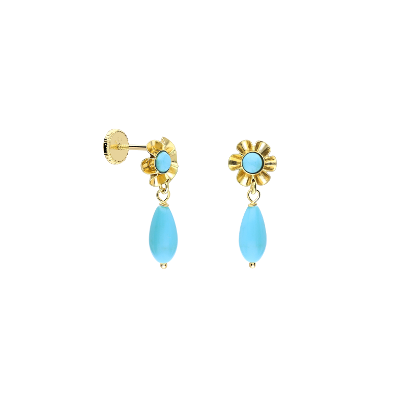 Pendientes gitanillas Oro 18k y turquesas "Mercé"