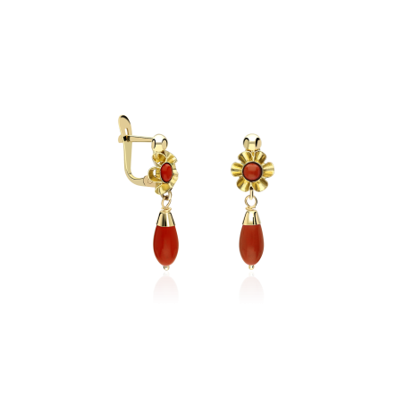 Pendientes gitanillas Oro 18k y coral "Morente"