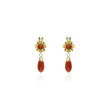 Pendientes gitanillas Oro 18k y coral "Morente"