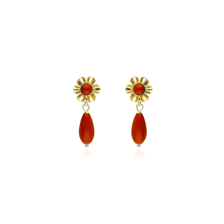 Pendientes gitanillas Oro 18k y coral "Mercé"