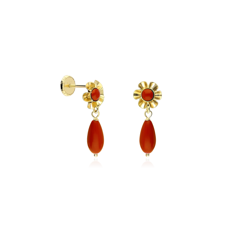 Pendientes gitanillas Oro 18k y coral "Mercé"