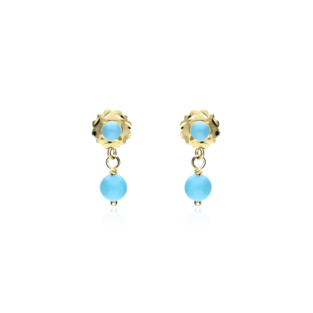 Pendientes gitanillas Oro 18k y turquesas "Flores"