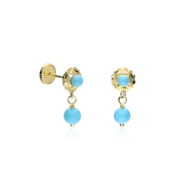 Pendientes gitanillas Oro 18k y turquesas "Flores"