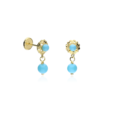 Pendientes gitanillas Oro 18k y turquesas "Flores"
