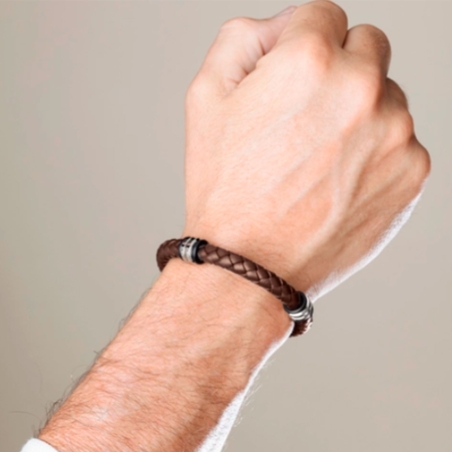 Pulsera Lotus Style hombre Urban cuero marrón trenzado LS2093-2/2
