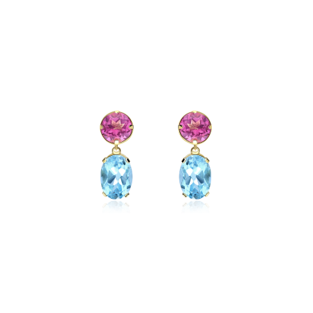 Pendientes Oro 18k Topacio y Rosa Francia "Mariana"