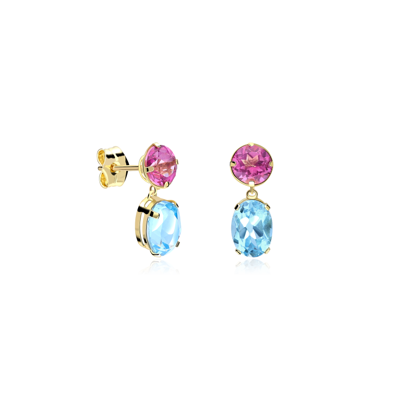 Pendientes Oro 18k Topacio y Rosa Francia "Mariana"