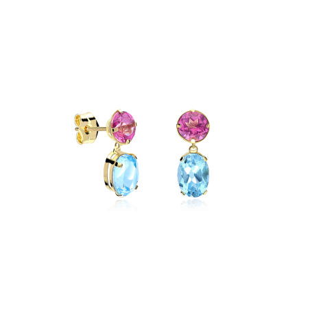 Pendientes Oro 18k Topacio y Rosa Francia "Mariana"