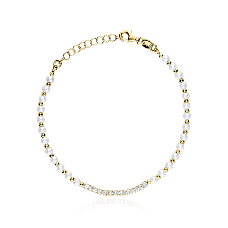 Pulsera plata ley, perlas y circonitas "Tahití"