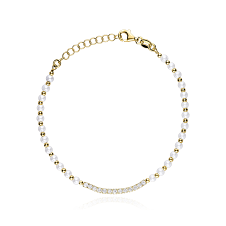 Pulsera plata ley, perlas y circonitas "Tahití"