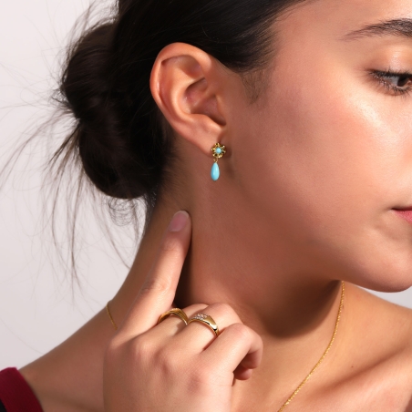 Pendientes gitanillas Oro 18k y turquesas "Mercé"