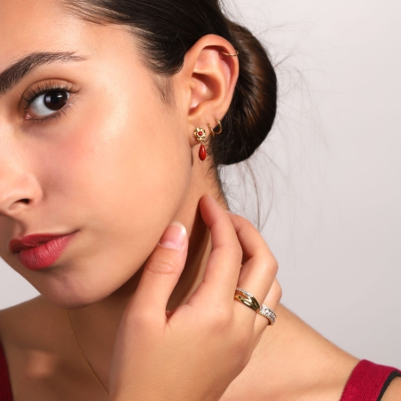 Pendientes gitanillas Oro 18k y coral "Mercé"