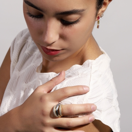 Anillo Oro 18k bicolor y circonitas "Banda"