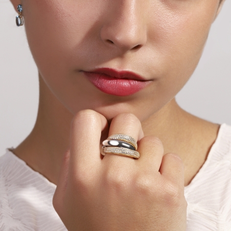 Anillo Oro 18k bicolor y circonitas "Banda"