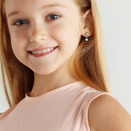 Pendientes gitanillas Oro 18k y turquesas "Flores"