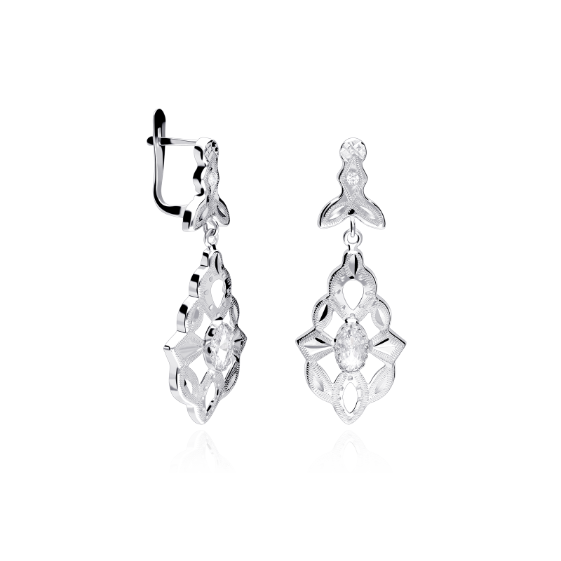 Pendientes Oro Blanco 18k y circonitas "Carbin"