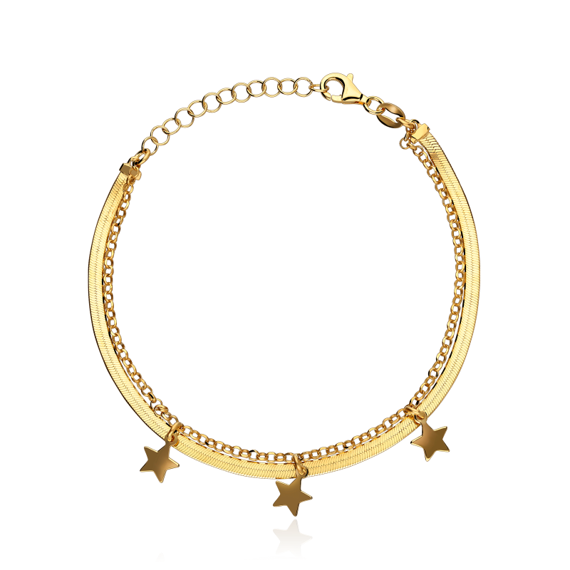 Pulsera plata primera ley con baño "Estrellas"