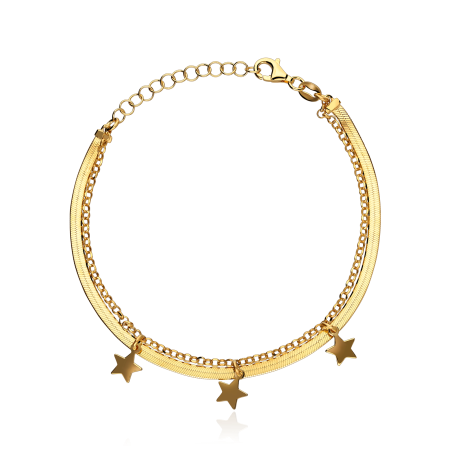 Pulsera plata primera ley con baño "Estrellas"