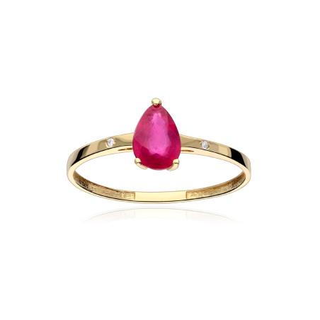 Anillo "Lágrima Roja" Oro 18k Rubí y Diamantes