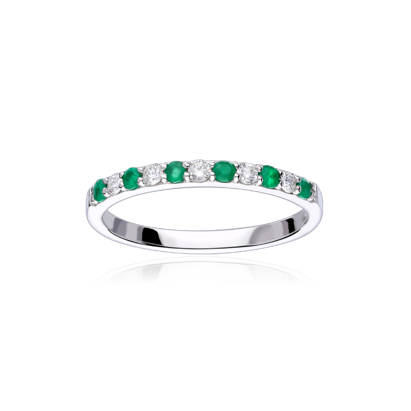 Anillo "Emma Vert"  Oro Blanco, Diamantes y Esmeraldas