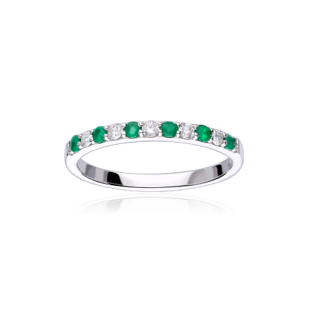 Anillo "Emma Vert"  Oro Blanco, Diamantes y Esmeraldas