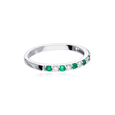 Anillo "Emma Vert"  Oro Blanco, Diamantes y Esmeraldas