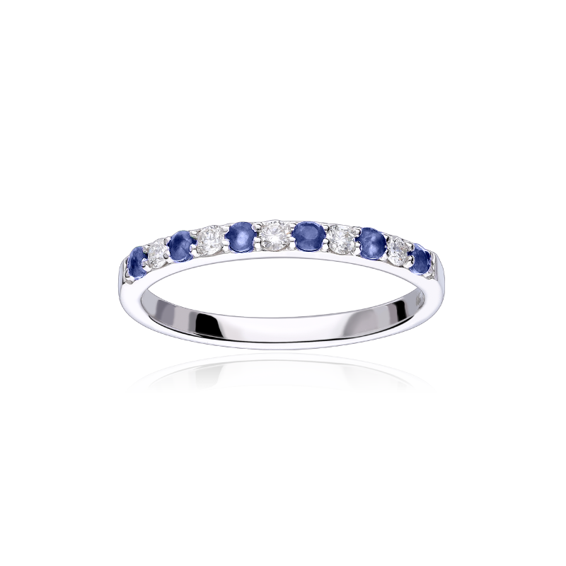 Anillo "Emma Blue"  Oro Blanco, Diamantes y Zafiros