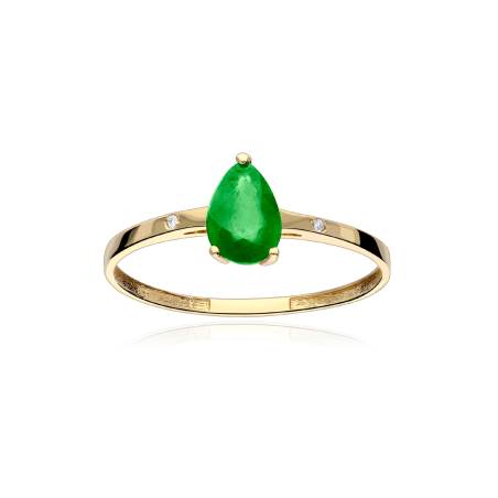 Anillo oro 18k, esmeraldas y diamantes 0.04cts "Lágrima Verde"