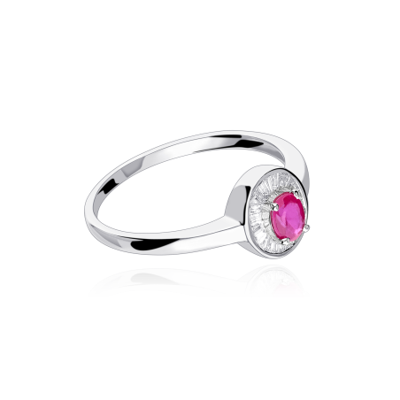 Anillo Oro Blanco 18k Diamantes y Rubí "Achim"