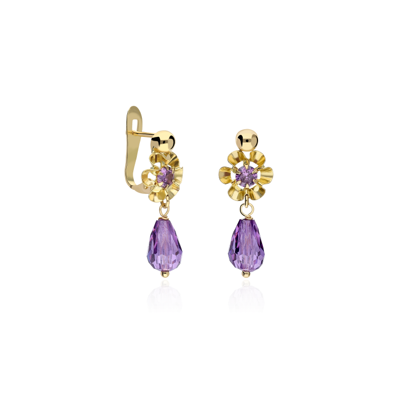 Pendientes Cubanitas Oro 18k Violetas