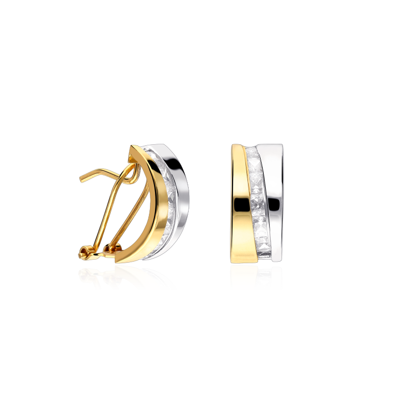Pendientes Oro Bicolor 18k y circonitas "Balt"