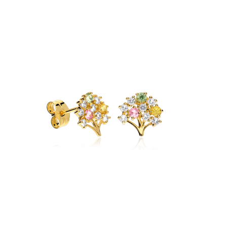 Pendientes "Árbol de la Vida" Oro 18k y circonitas de color