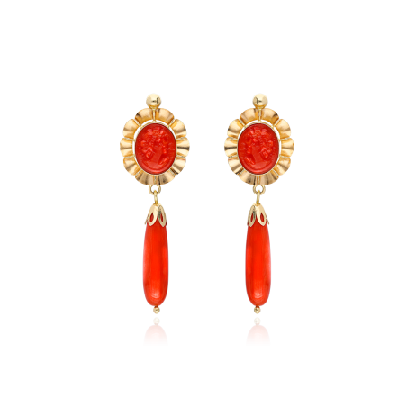 PENDIENTES "ROCIO" ORO 18K CORAL NATURAL