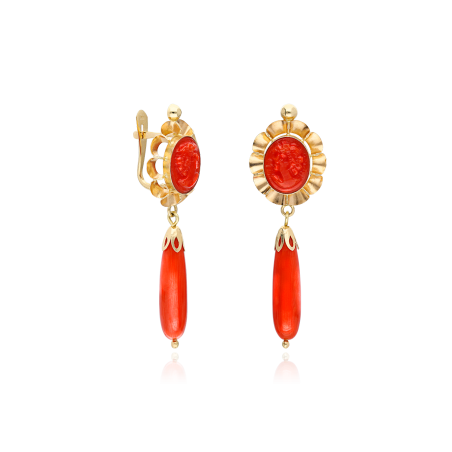 PENDIENTES "ROCIO" ORO 18K CORAL NATURAL