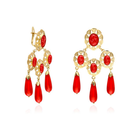 PENDIENTES "MACARENA" ORO 18K CORAL NATURAL