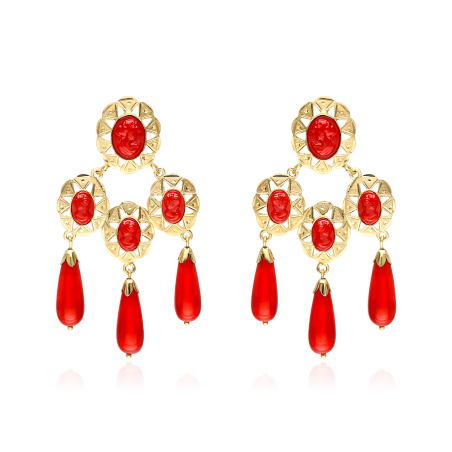 PENDIENTES "MACARENA" ORO 18K CORAL NATURAL