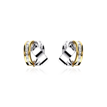 Pendientes "Qubik" Oro Bicolor 18k y circonitas