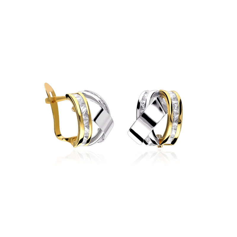 Pendientes "Qubik" Oro Bicolor 18k y circonitas