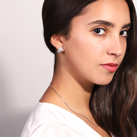 Pendientes "Wave" Oro Blanco 18k y circonitas