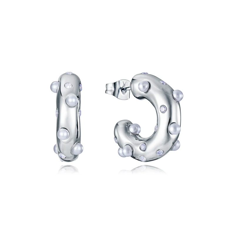 Pendientes Viceroy acero aro con circonitas y perlas sintéticas 15148E01000